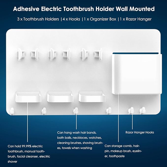simpletome Adhesive Electric Toothbrush Holder Wall Mounted Razor Hanger - Image 3
