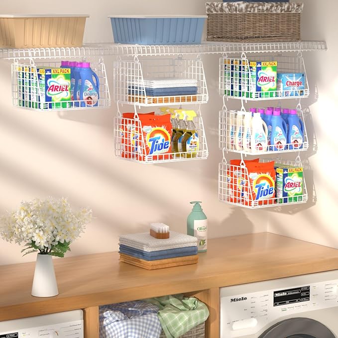 3-Pack Laundry Room Organization and Storage, Hanging Wire Basket - Image 2