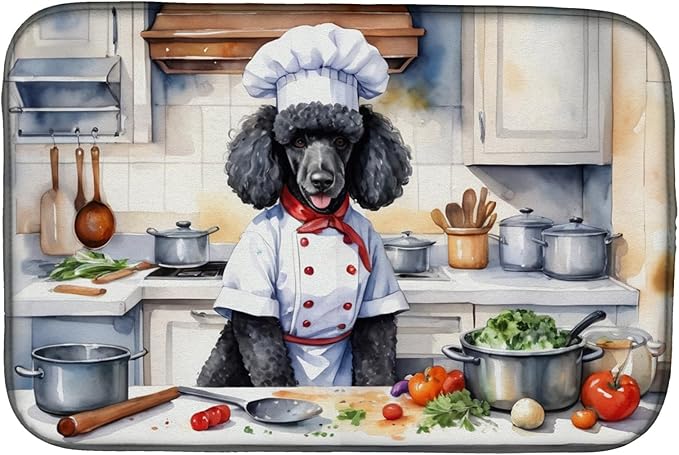 Caroline's Treasures DAC6302DDM Black Poodle The Chef Dish Drying Mat Absorbent by CarolinesTreasures