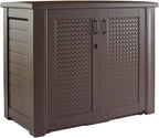 Rubbermaid Decorative Outdoor Storage Cabinet (123 Gal), Weather Resistant, Brown, Organization for Home/Backyard/Pool Chemicals/Toys/Garden Tools/Porch/Patio Cushions by Rubbermaid