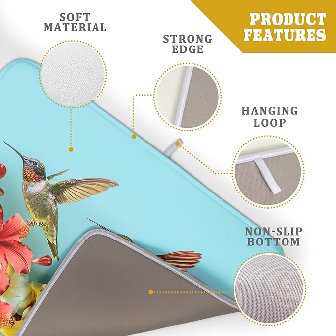 Kawani Spring Hummingbirds Floral Dish Drying Mat - Image 4