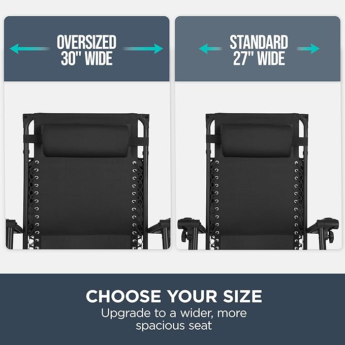 Best Choice Products 30” Wide Folding Zero Gravity Outdoor Recliner Patio Lounge Chair w/Adjustable Canopy Shade, Headrest, Side Accessory Tray - Black - Image 4