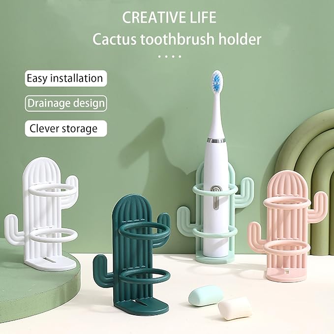Cactus Pattern Toothbrush Holder Bathroom countertop Organizer Modern Style and - Image 3