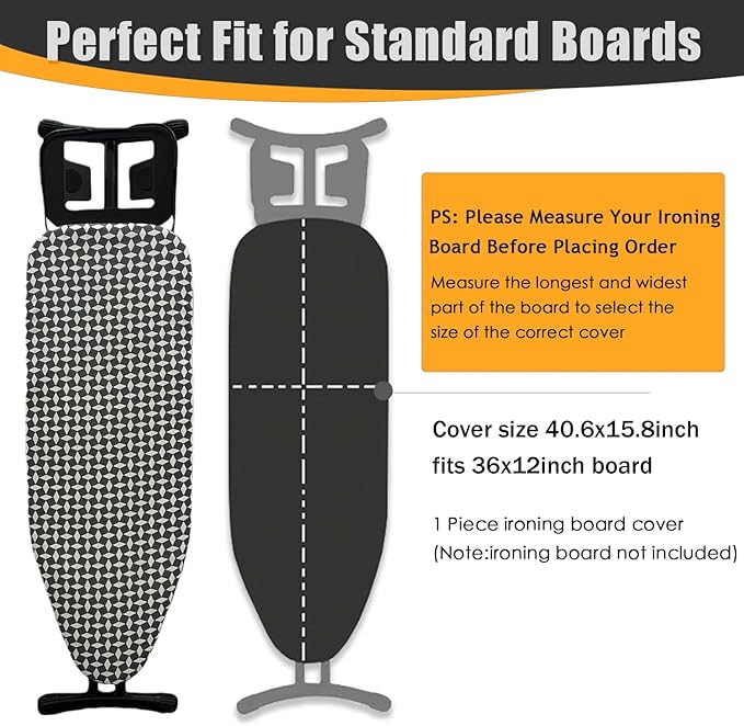 Ironing Board Cover and Pad, Sewn-in Thick Feltpads, Elastic Edge, Fits - Image 4