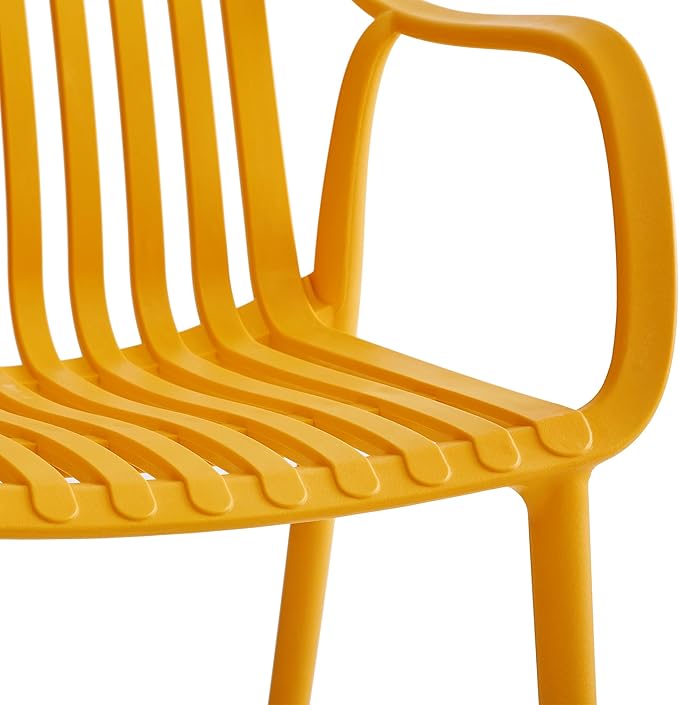 Modern Stackable Outdoor & Indoor Plastic Dining Chairs Set, Armchairs Set, Weather-Resistant, Ideal for Patios, Cafes, and Home Use, Set of 4 (Mustard Yellow) - Image 6