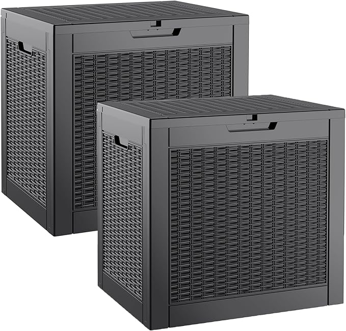 Outdoor Storage Box, Resin Deck Boxes Indoor and outdoor, Waterproof Storage Box Lockable Lid (Black, 35 Gallon-2 Pack) by NBYSGO