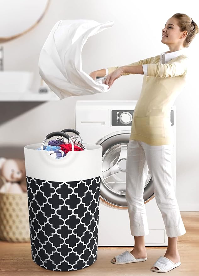 Large Laundry Hampe Basket Washing Bin Clothes Bag Collapsible Tall - Image 6