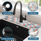 Red Gray Tile Kitchen Sink Splash Guard Faucet Mat Red White Diamond Super - Image 4