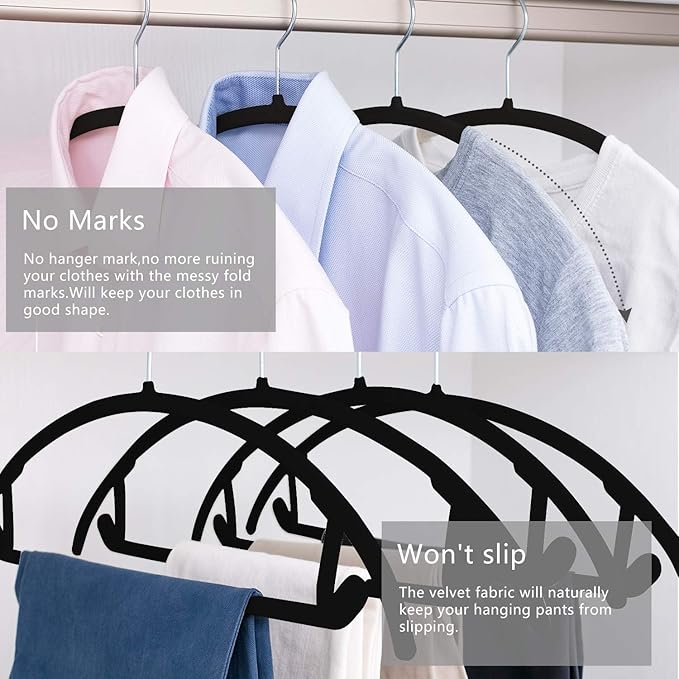 MIZGI Premium Velvet Hangers 50 Pack Heavyduty- Non Slip No Shoulder Bump Suit - Image 5