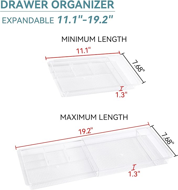 Oubonun Expandable Drawer Organizer 11.1” to 19.2” Width, Shallow Cosmetic - Image 2