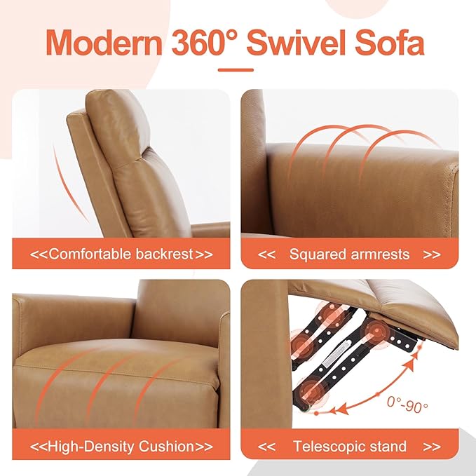 Sweetcrispy Recliner Chair, 360 Swivel Rocker Chair for Adults, Glider Rocker Recliners, Nursery Chairs for Living Room, High Back, Upholstered Deep Seat, Classical Brown - Image 6