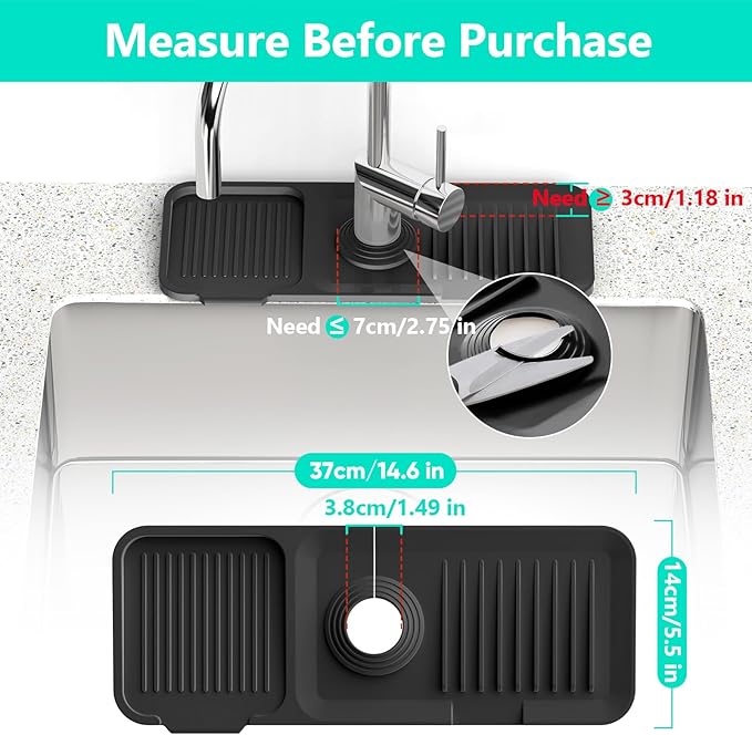 14.6'' Faucet Mat for Kitchen Sink Kitchen Sink Splash Guard Silicone Kitchen - Image 2