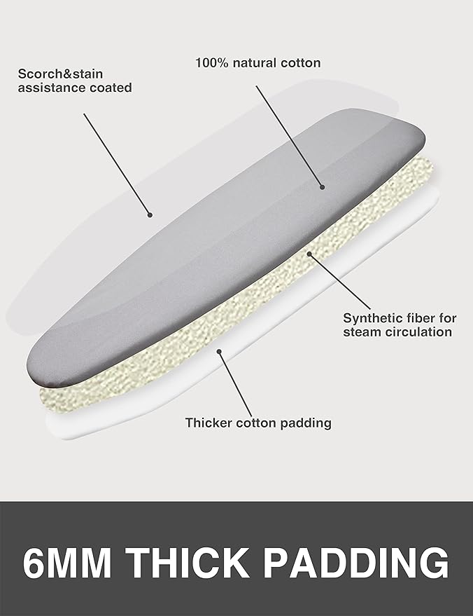Ironing Board Cover and Pad 15"x54" Extra Thick Natural Cotton, Scorch and - Image 3