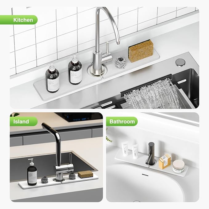 20" x 4" Stone Faucet Mat for Kitchen Sink, Quick Drying Diatomite Sink Tray - Image 8