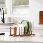HBlife 2pcs Acacia Wooden Dish Dying Rack Pot Lid Plate Organizer Holder - Image 8