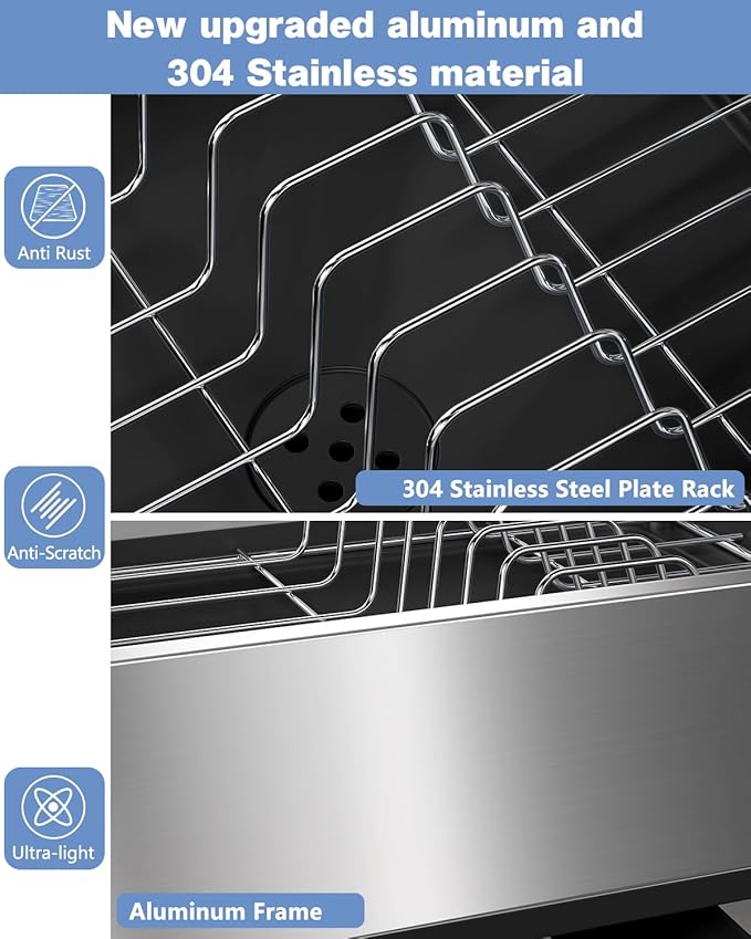 Dish Drying Rack, Thicker Premium Aluminum Frame and 304 Stainless Steel Plate - Image 2