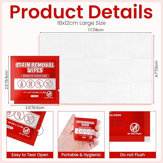 Stain Remover Wet Wipes Bulk, Individual Wrapped Clothes Portable Travel Messy - Image 2