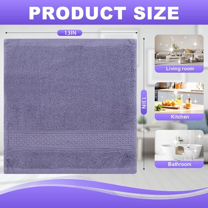 6 Pack 100% Cotton Wash Cloth, 13x13 Inch Highly Absorbent and Soft Feel - Image 2