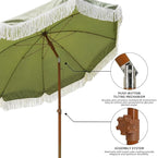 AMMSUN 7ft Patio Umbrella with Fringe Outdoor Tassel Umbrella UPF50+ Premium Steel Pole and Ribs Push Button Tilt, Sage Green - Image 4