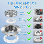 3-in-1 Stainless Steel Kitchen Sink Drain Strainer, JOMST Kitchen Gadget – Fast - Image 9
