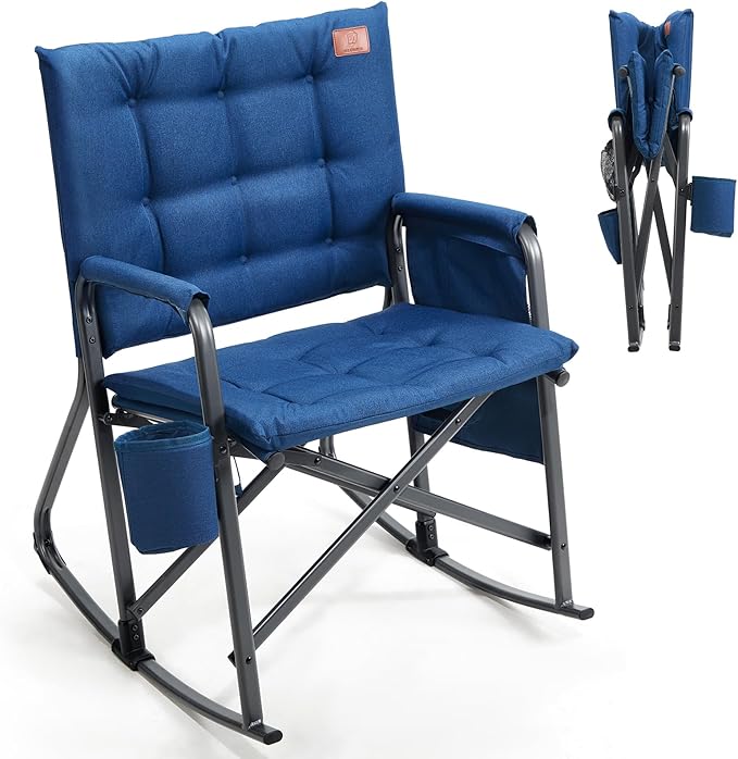 EVER ADVANCED Lightweight Folding Rocking Camping Chair, Padded Portable Rocker Chair for Patio, Lawn and Outdoors, Heavy Duty Hard Armchair for Adults, Blue by EVERADVANCED