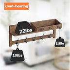 AMBIRD Wall Hooks with Shelf, 26.57 Inch Entryway Wood Coat Hooks - Image 5