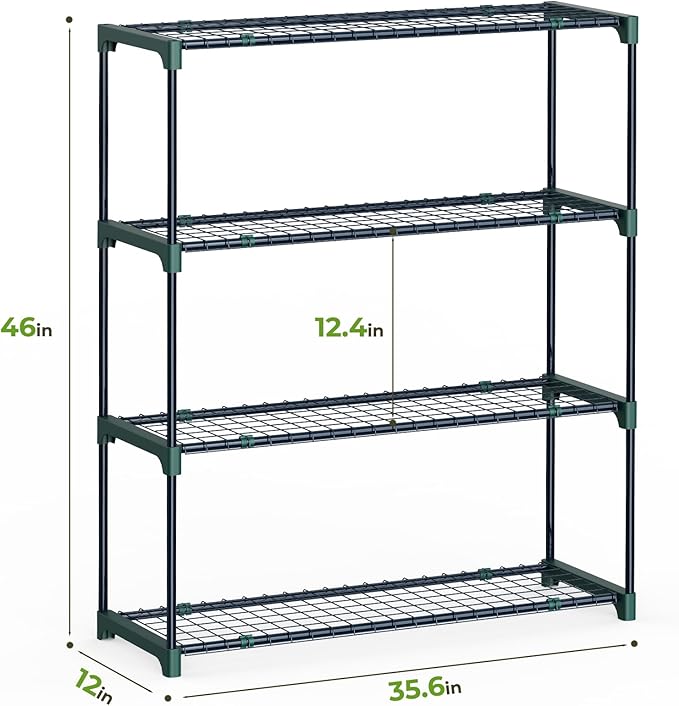 Ohuhu Plant Greenhouse Shelves 4 Tier 2 Pack Extra-Wide Stable Green House Shelving for Outdoor, 35x12x42 Inch Portable Rustproof Metal Shelf Plant Stand Rack Greenhouse Accessories - Image 2