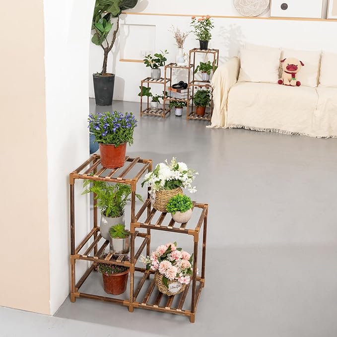 Uneedem Wood Plant Stand Indoor Outdoor Corner Plant Shelf Stand, 5 Tiered 10 Potted Flower Plant Stands for Indoor Plants Multiple, Plant Shelves Stands Rack for Living Room, Patio, Balcony - Image 7