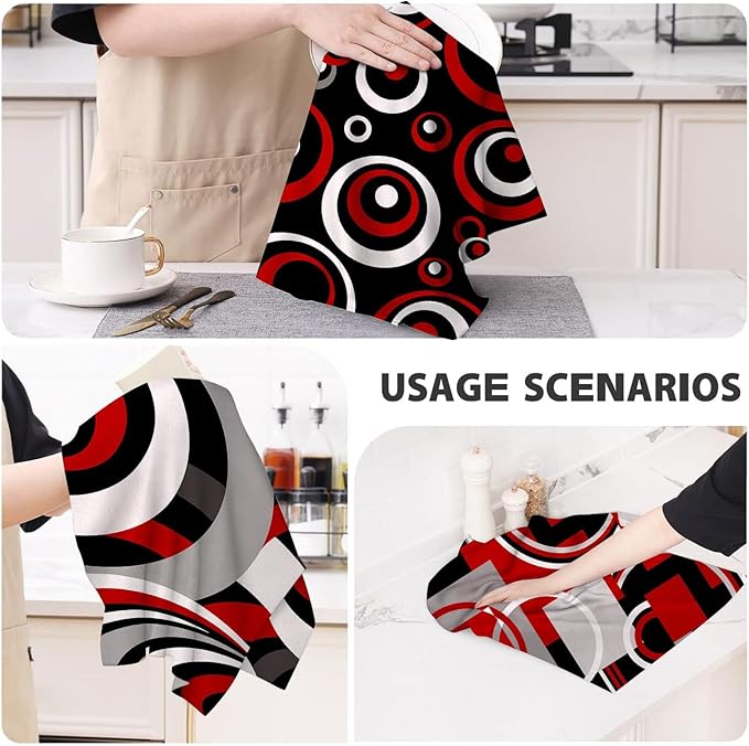 Red Black Grey White Kitchen Dish Towels Set of 4, Soft Absorbent Modern - Image 7