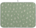 Sage Green Dish Drying Mat Quick Absorbent 18x24 Doodled Botany Flowers Leaves by Wamika