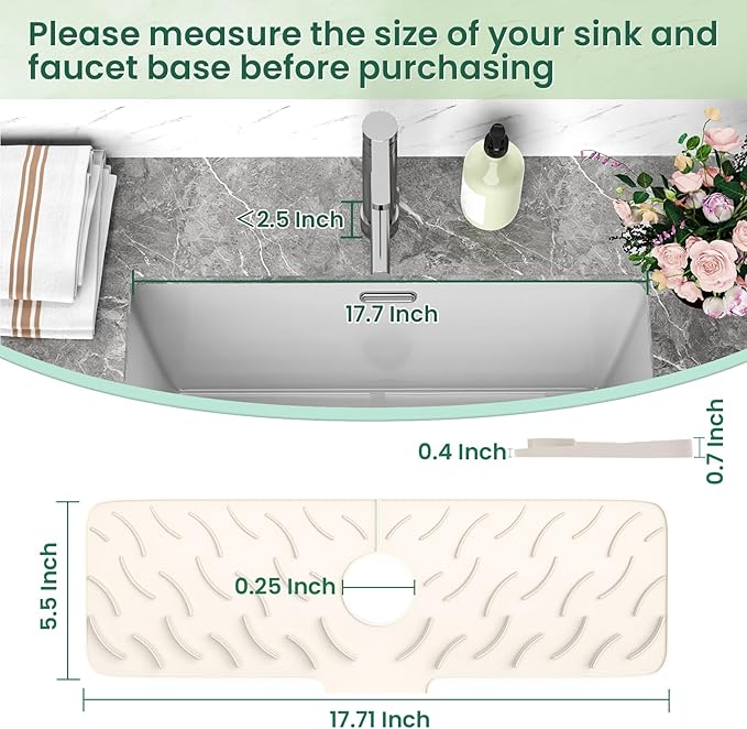 TOOVEM Silicone Faucet Splash Guard, 17.7 x 5.5 Inch Kitchen Sink Splash Guard - Image 2
