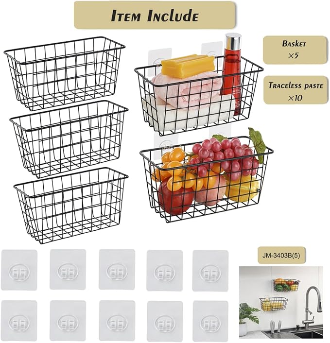 5 Pack Hanging Storage Basket, Bathroom Basket, Household Goods, - Image 3