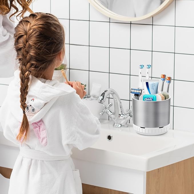 Silver Toothbrush Holders for Bathrooms Countertop Organizer - Image 2