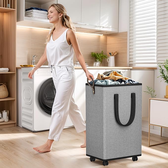 Laundry Basket with Wheels, Collapsible Laundry Baskets, Laundry Hamper with - Image 6