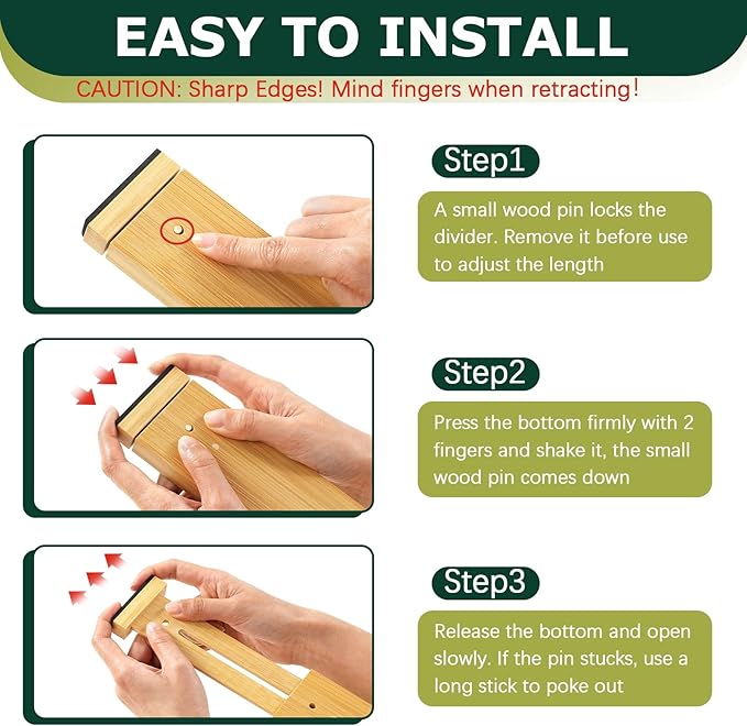 Lzerking Kitchen Drawer Dividers 6 Pack, 17-22" Adjustable Bamboo Drawer - Image 3