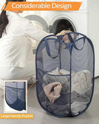 Navy Blue Durable Foldable Laundry Hamper, 22.8 x 14.2 x 14.2 inches - Image 5