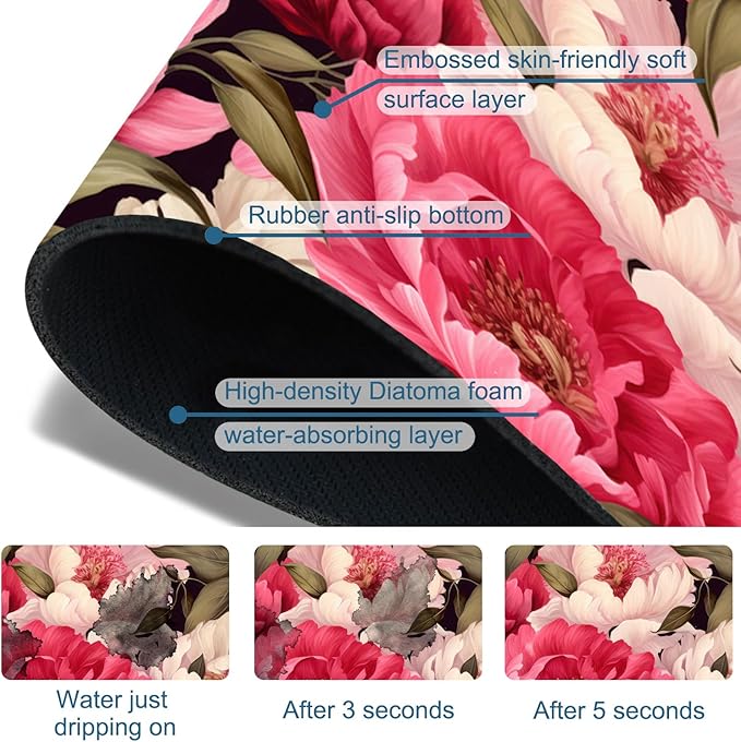 Garden Flowers Kitchen Sink Splash Guard Faucet Mat Watercolor Peonies Super - Image 3