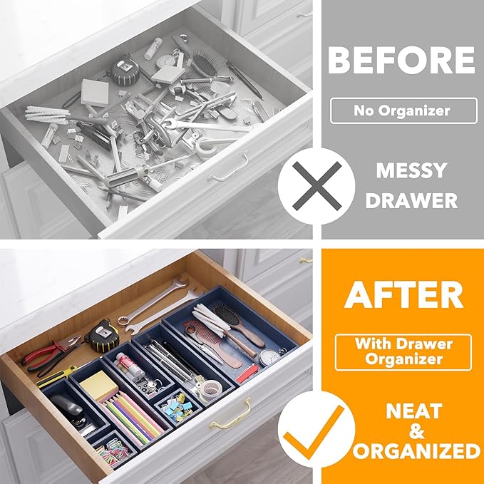 SpaceAid 7-Piece Bamboo Drawer Organizer Storage Boxes Set, Wood Tray Junk - Image 2