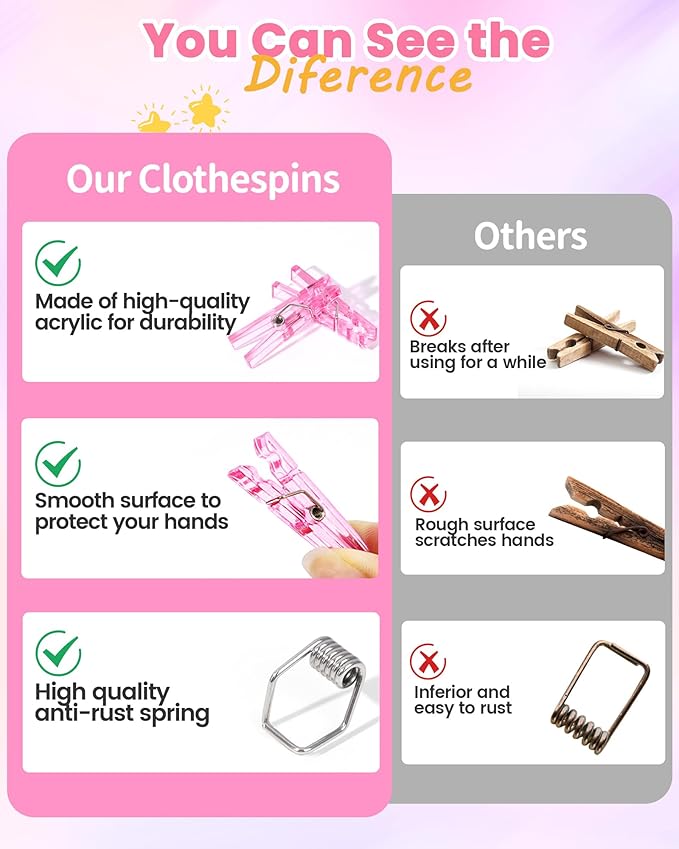 60PCS Pink Clothes Pins for Baby Shower Games Girl, Transparent Acrylic Clothes - Image 4