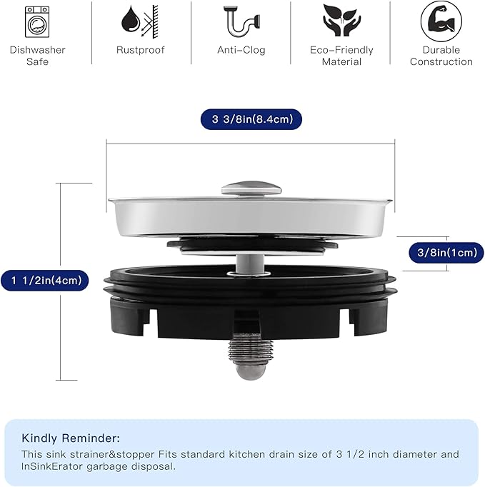 CLEESINK Kitchen Sink Strainer and Stopper Combo - Image 5