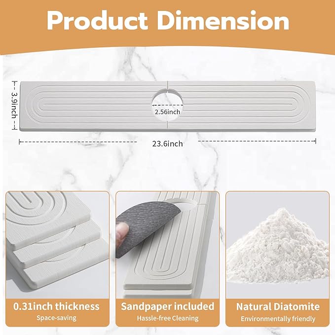Quick Dry Absorbent Diatomaceous Earth Faucet Mat, Sink Water Splash Guard & - Image 2