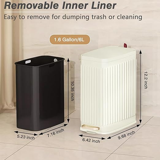 Small Bathroom Trash Can with Air Freshener Soft Close Lid, 6 Liter/ 1.6 Gallon - Image 6