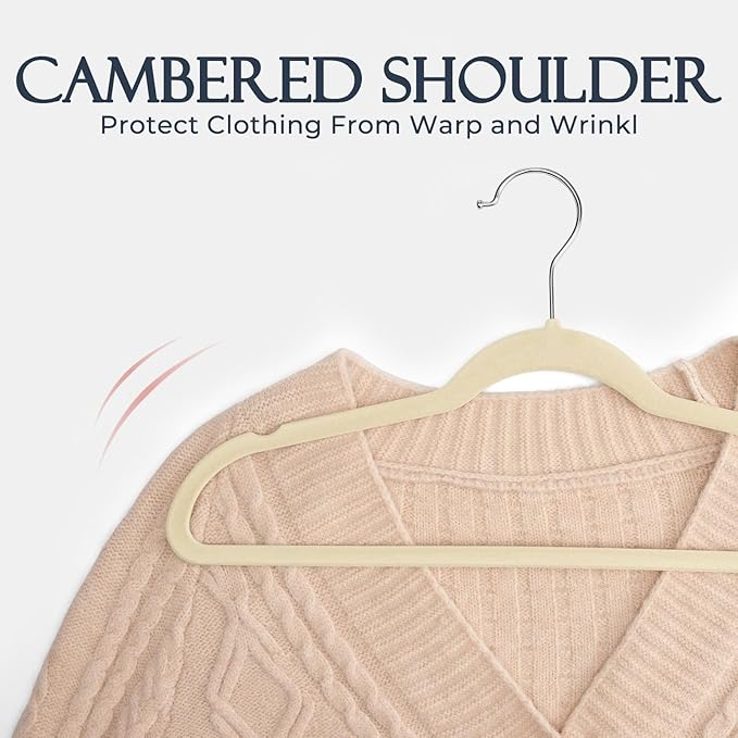 HOUSE DAY Beige Velvet Hangers 40 Pack, Non Slip Clothes Felt Hanger Heavy Duty - Image 5