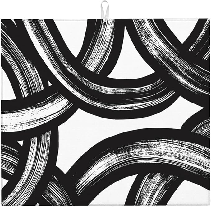 Black and White Abstract Curved Dish Drying Mats, Absorbent Microfiber Modern by Unknown