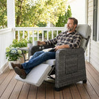 Restland Outdoor Recliner with Independent Adjustable Back & Footrest Wicker Patio Reclining Chair with Flip Table Comfortable Lounge Chair & Thick Cushion for Deck, Porch (Grey) - Image 3