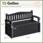 Homall 75 Gallon Outdoor Storage Benches Lockable Deck Box with Waterproof and UV Resistant, Waterproof Storage Box for Patio Furniture, Tools, Cushions (Black) - Image 3