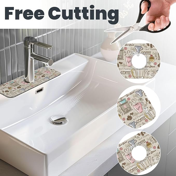 Coffee Time Vintage Espresso Machine Cupcakes Beans Kitchen Sink Splash Guard - Image 3