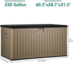 YITAHOME XXL 230 Gallon Large Deck Box,Outdoor Storage for Patio Furniture Cushions,Garden Tools and Pool Equipment with Flexible Divider,Waterproof,Lockable (Black&Brown) - Image 7