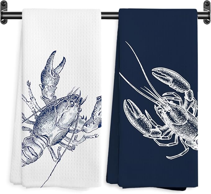 Vintage Lobster Coastal Beach Kitchen Towels, Nautical Dish Tea Towel Drying by Unknown