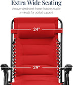 Best Choice Products Oversized Padded Zero Gravity Chair, Folding Outdoor Patio Recliner, XL Anti Gravity Lounger for Backyard w/Headrest, Cup Holder, Side Tray, Polyester Mesh - Crimson Red - Image 3